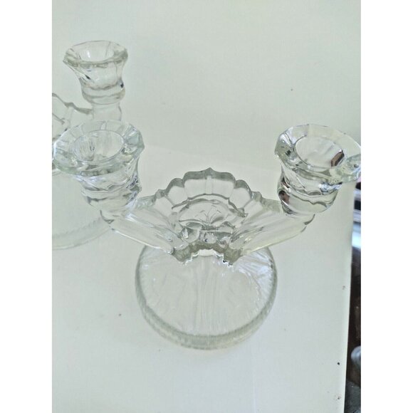 Vintage Jeanette Glass Candleholder "Iris & Herringbone" 1930's set of two - Picture 9 of 11